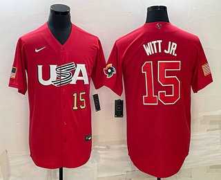 Mens USA Baseball #15 Bobby Witt Jr Number 2023 Red World Baseball Classic Stitched Jersey->2023 world baseball classic->MLB Jersey
